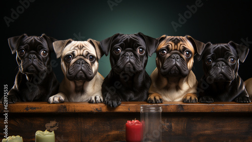 cute pug puppy in fireplace.generative ai