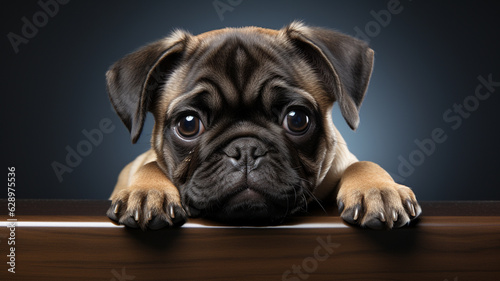 cute pug puppy in fireplace.generative ai © S...