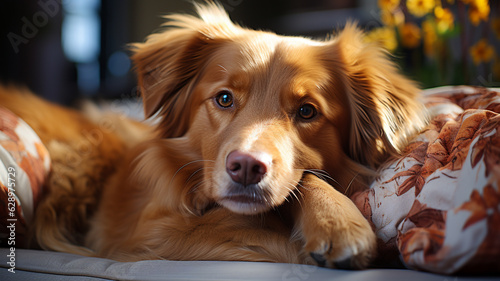 golden retriever in front of a window.generative ai © S...