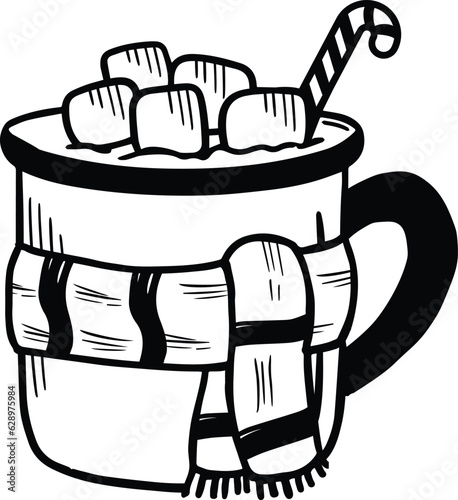 vintage hot cocoa coffee cup with napkin silhouette vector