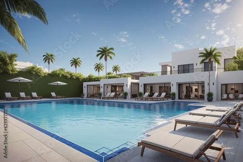 Modern Luxurious Villa with garden and swimming pool. Generative AI