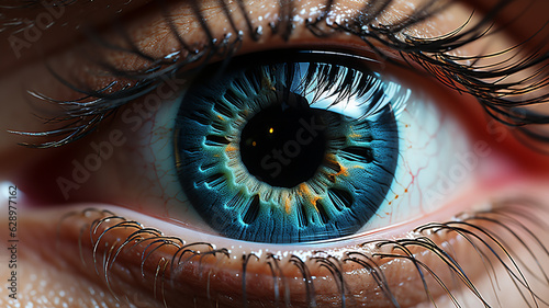 macro shot of human eye with colorful drops. macro photography. eye with macro..generative ai