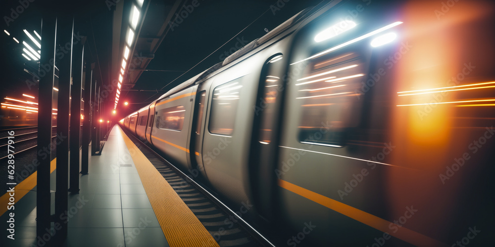 Dynamic Subway Speed. motion blur, and bustling station, capturing the energy of urban transportation in motion.