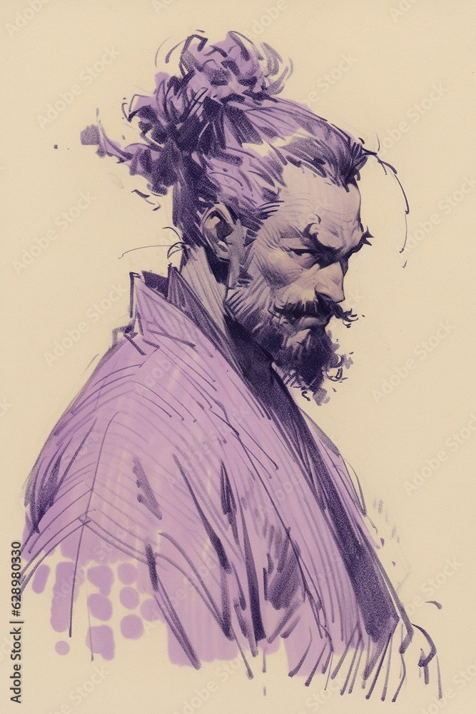 Fototapeta premium Purple samurai, Generative AI