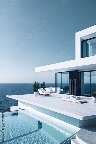 Modern villa with terrace. Minimalist style. AI generated illustration © vector_master