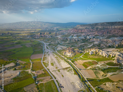 Fairy chimneys in Goreme Historic National Park in Cappadocia, Central Anatolia, Nevsehir Province, Turkey. Goreme Historic National Park is a UNESCO World Heritage Site since 1985. 