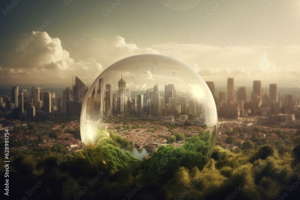 Illustration of green cities and global eco consciousness. Generative AI