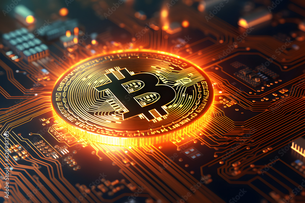 Blockchain, circuit with computer information processor, mind of a computer equipment. High quality photo Blockchain, circuit with computer information processor, mind of a computer equipment. High quality photo
