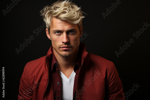 Generative ai studio portrait of handsom blond man on colour background