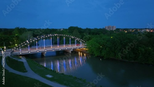 Night pan of Dr Martin Luther King Jr Memorial Bridge in aerial video photo