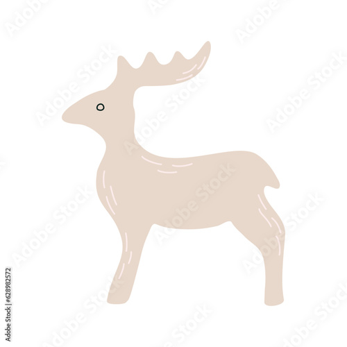 Deer porcelain figurine. Cozy home Winter decor. Christmas present. Hand drawn flat style vector illustration. 