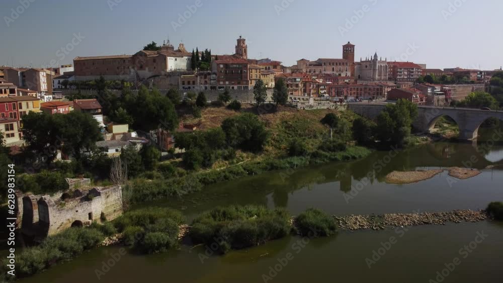 Tordesillas-Spain from the Duero river by drone view Tordesillas-Spain from the Duero river by drone view