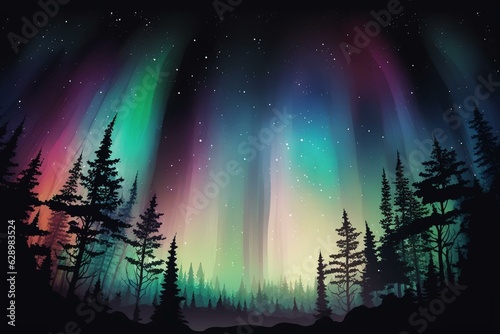 Christmas northern lights background illustration. Generative AI © Jacob