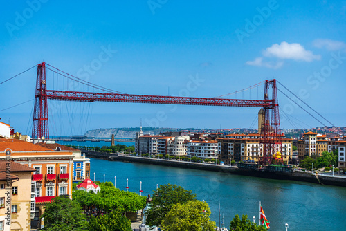 The Bizkaia suspension transporter bridge Puente de Vizcaya in Portugalete, Basque Country, Spain.