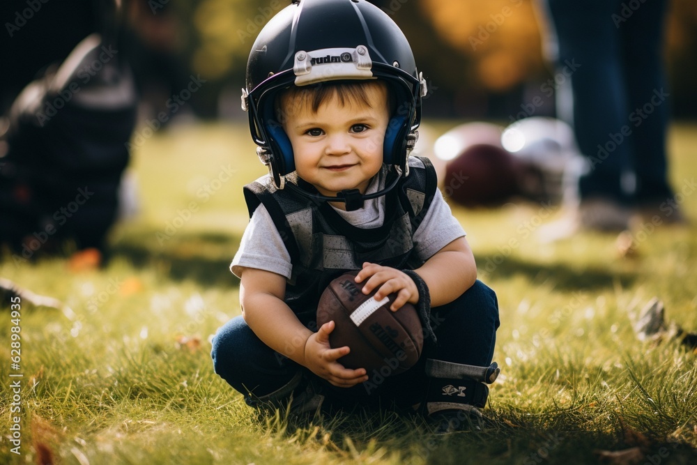 Little boy in American football uniform Little boy in American football uniform
