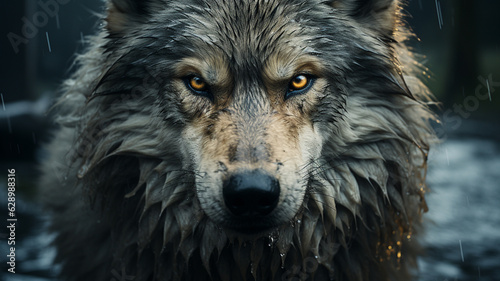 a wolf in the forest.generative ai © S...