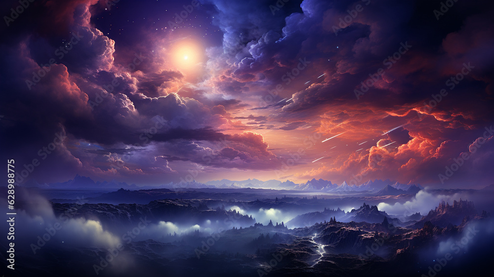 Fototapeta premium fantasy landscape with colorful fantasy trees and clouds.generative ai