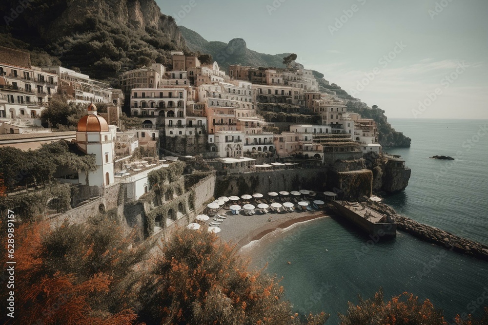 Charming village on Amalfi coast, Italy. Generative AI