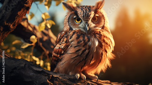 portrait beautiful owl on a branch.generative ai © S...
