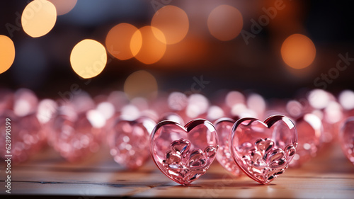 valentine 's day. red hearts with a bokeh background..generative ai