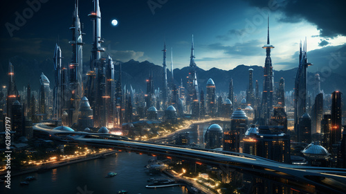Future Dystopian Urban Landscape in Cyberpunk Style, Generative Ai © L2004 ZUL
