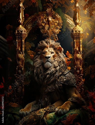 Royal lion sitting on a throne. © misu