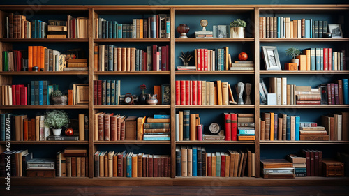 many books in a library.generative ai