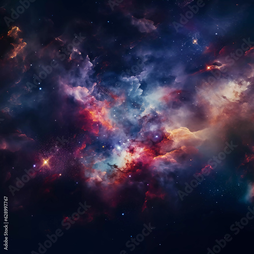 Cosmic voyage, celestial dance of space scene with swirling galaxy, nebula, and distant planet, power and energy of swirling galaxies and dark matter in space, ai generated