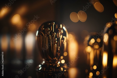 Abstract golden bokeh wallpaper for Hollywood's Oscars ceremony. Generative AI