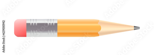Small realistic drawing pencil with rubber end. Sharpened detailed graphic design element. Png clipart isolated on transparent background