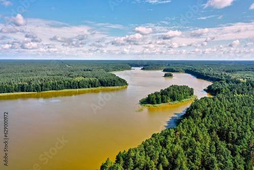 Lake in Poland in Masuria lake landscape, aerial view