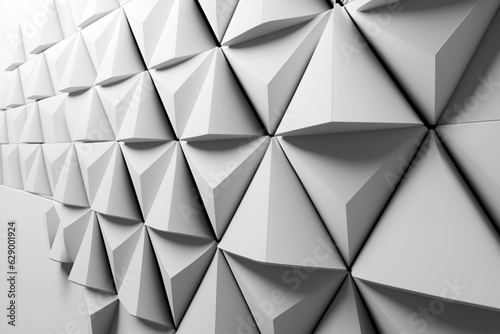 3D triangular tile wall with a futuristic polished white background. Rendered. Generative AI © Phoenix