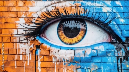 Eye Graffiti on a Brick Wall. Graffiti. City Modern Pop Art.