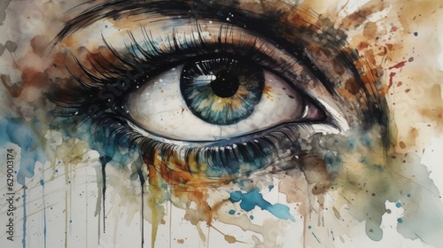 Abstract woman eye watercolor splash art, beautiful graphic design in style of contemporary water color painting abstract.