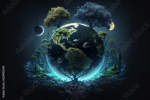 Background for Earth Hour promoting environment and ecological system protection. Concept art to care for the environment and ecology. Generative AI