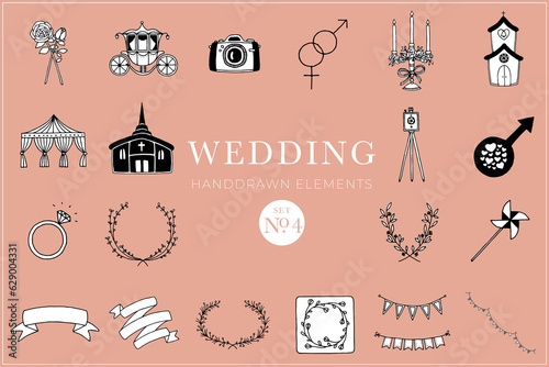 Wedding handdrawn elements set, wedding illustrations, collection