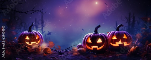 Halloween Hintergrund mit gruseligen Kürbissen, Halloween-Banner. generative AI