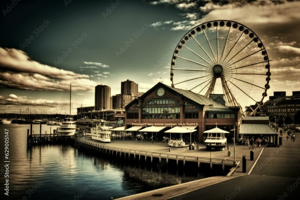Seattle's central waterfront. Generative AI