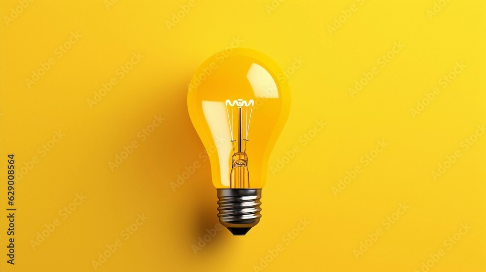Light bulb on a yellow background, idea, light, technology, heat Light bulb on a yellow background, idea, light, technology, heat