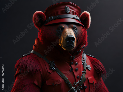 Red bear military, in military uniform. AI generated