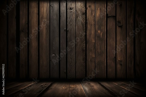 Elegant and rustic backdrop with a dark wooden texture. Generative AI © Melisende