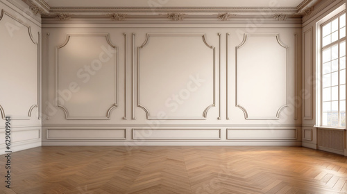 Interior empty beige classic room. Copy space. Generative AI