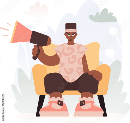 Affected in Voice in Activism, Individual with Enhancer, Pulverize this thought Rally Subject. Trendy style, Vector Illustration
