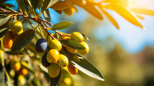 A close-up of olives on the branch, showcasing the fruitfulness of the olive tree on its special day Generative AI photo