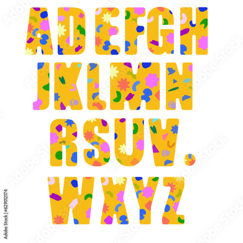 Letters of the alphabet in cartoon style with a chaotic pattern