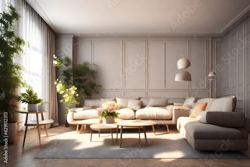 The beautiful living interior luxury room generated with AI technology