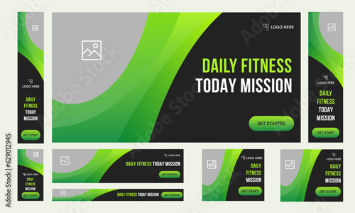 Customizable black and green color fitness gym social media post banner template, gym, workout, fitness, Vector eps 10 file format