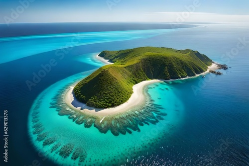 An aerial scene of a stunning coral reef , showcasing its vibrant semblance and divers marine liveliness. Creative resource, AI Generated photo