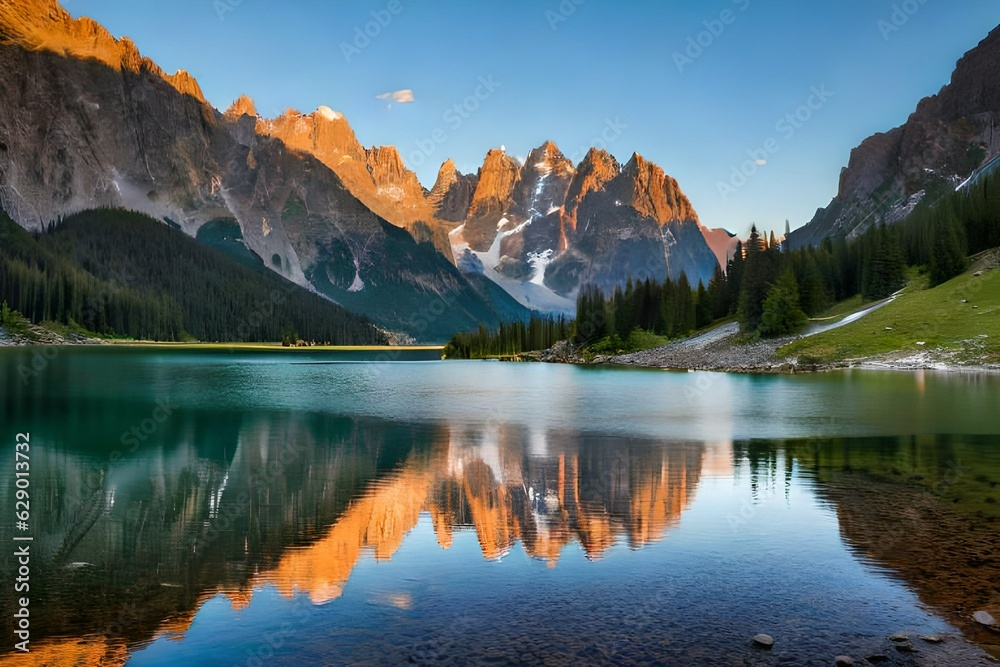 reflection of mountains in the lake