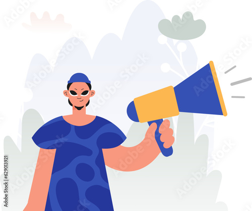 Enabled Voice in Activism, Person with Enhancer, Negate this thought Rally Subject. Trendy style, Vector Illustration